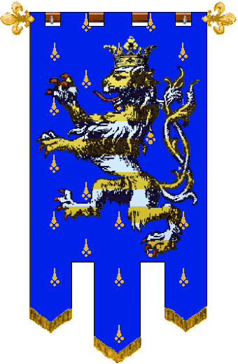 House Cuore del Leone
Azure ermined Or, a lion double-queued barry Or and Argent, crowned Or, armed and langued Gules. Cuore del Leone House heraldry