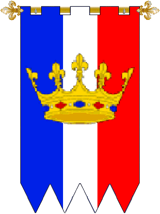 Kingdom of Terre Neuve
Per pale Azure and Gules, a pale Argent and over all a crown Or. Terre Neuve