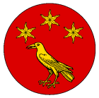 Kingdom Terre Neuve Royal Order of the Celestial Raven
Gules, a raven and in chief three estoiles in chevron Or. Terre Neuve Kingdom heraldry