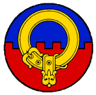 Kingdom Terre Neuve Royal Order of the Crown Companion of Terre Neuve
Per fess embattled Azure and Gules, a belt buckled in annulo Or Terre Neuve Kingdom heraldry