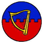 Kingdom Terre Neuve Royal Order of the Harp
Per fess embattled Azure and Gules, a harp Or Terre Neuve Kingdom heraldry