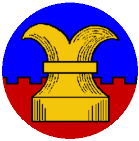 Kingdom Terre Neuve Royal Order of Gaston
Per fess embattled Azure and Gules, a rook Or Terre Neuve Kingdom heraldry
