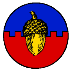 Kingdom Terre Neuve Royal Order of the Acorn
Per fess embattled Azure and Gules, an acorn Or Terre Neuve Kingdom heraldry