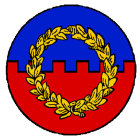 Kingdom Terre Neuve Royal Order of the Laurel Crown
Per fess embattled Azure and Gules, a crown triumphal Or Terre Neuve Kingdom heraldry