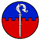 Kingdom Terre Neuve Royal Order of the Sacrificial Lamb
Per fess embattled Azure and Gules, a crozier Argent. Terre Neuve Kingdom heraldry