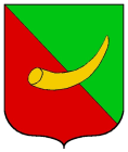 Awren Halfdane
Per bend Vert and Gules, a bull's horn bendwise sinister Or. Awren Halfdane heraldry