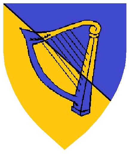 Cormac the Red
Per bend Azure and Or, a harp counterchanged Cormac the Red heraldry