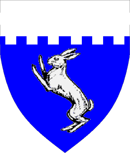 Sir Padraigh McNeil arms: Azure, a coney saliant and a chief embattled Argent.