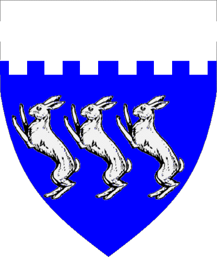 Sir Padraigh McNeil arms: Azure, in fess three coneys salient and a chief embattled Argent.