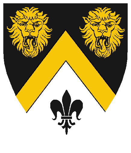  arms: Per chevron Sable and Argent, a chevron between in chief two lions heads caboshed Or and in base a fleur-de-lys Sable