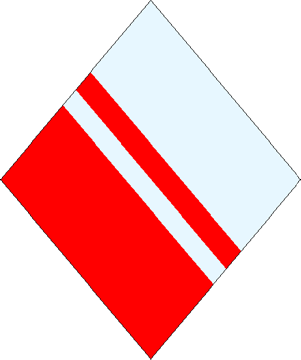 Dame Giulianna de Messina arms: Per bend Argent and Gules, a bend per bend Counterchanged.