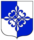 Sir Tailan Bran McNeil arms: Quarterly Azure and Arent four fleur—de—lis bases conjoined in cross counterchanged