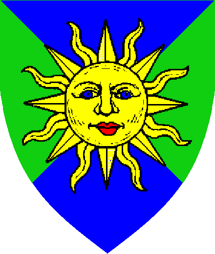 Page Fiona arms: Per saltire Azure and Vert, a sun in his splendor Or