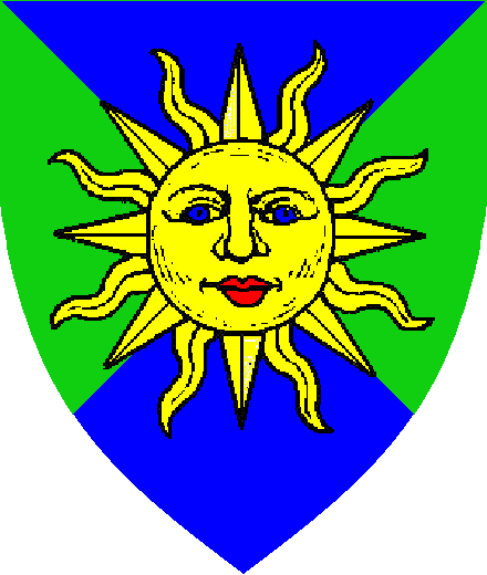  arms: Per saltire Azure and Vert, a sun in his splendor Or