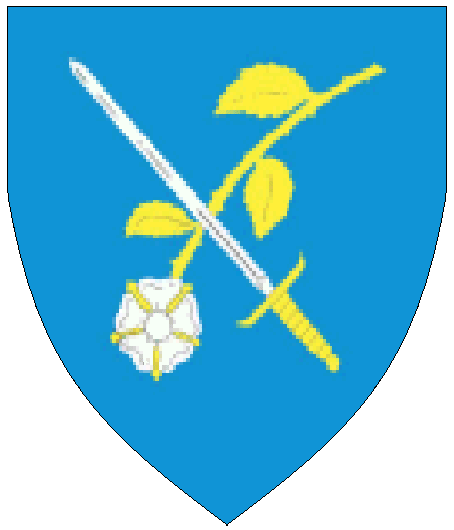 Timothy the Procrastinator
Azure in saltire a sword proper and a rose inverted argent barbed, slipped and leaved Or. Timothy the Procrastinator heraldry