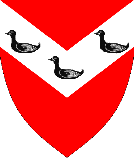  arms: Gules, on a chevron inverted Argent, three ducks naiant Sable.