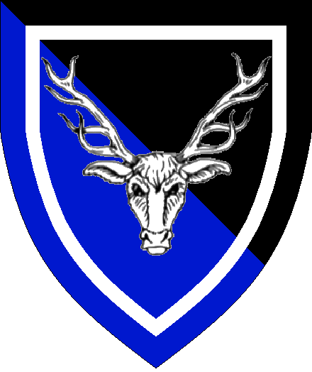 Titus Draconis
Per bend sable and azure, a stags head cabossed within a orle argent Titus Draconis heraldry