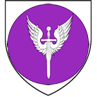 Dame Kara Jonsdottir arms: Argent, upon a roundel purpure throughout a winged sword inverted argent.