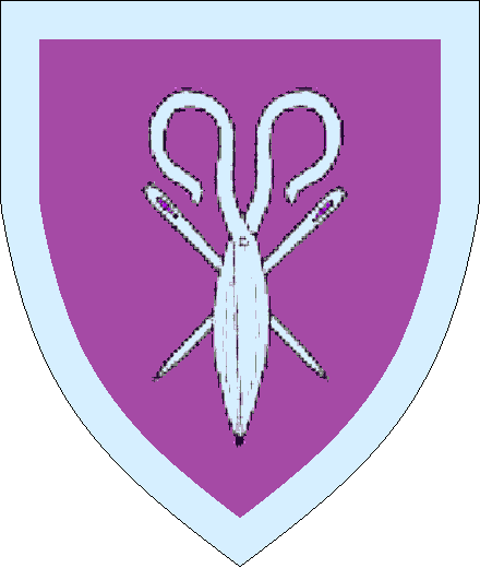 Eilish
Purpure, two needles in saltire surmounted by a pair of scissors closed and inverted within a bordure Argent. Eilish heraldry