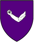 Leif arms: Purpure, a naked dexter arm in fess embowed Argent