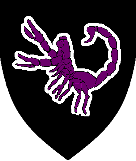 Sir Nikolai Belsky arms: Sable, a scorpion rampant Purpure fimbriated Argent.