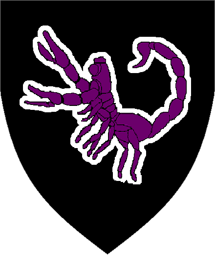 Sable, a scorpion rampant Purpure within a bordure Argent