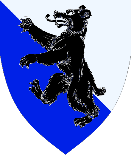  arms: Per bend Argent and Azure, a bear rampant Sable.