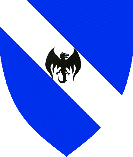 Sheldon arms: (Pending) Azure, on a bend Argent a wyvern contourne disclosed Sable.