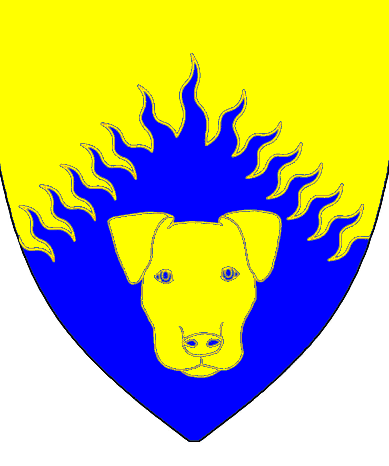  arms: Per chevron rayonny Or and Azure, a talbot's head caboshed Or.