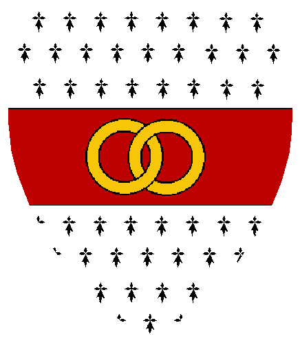 Uther von Hopf
Ermine, on a fess Gules two annulets interlaced Or. Uther von Hopf heraldry