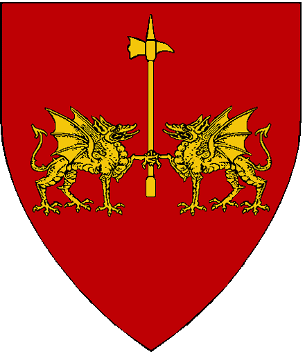 Johan "Warhammer" von Hohenstaufen Draconis Principalites etc. etc. etc.
Gules, two dragons passant respectant maintaining between them a warhammer Or Johan von Hohenstaufen heraldry