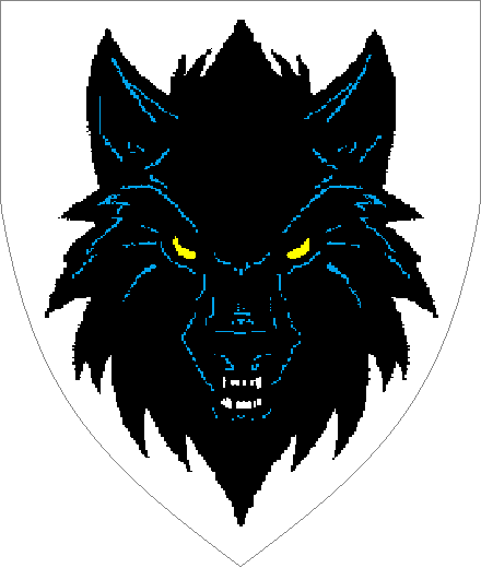  arms: Argent, a wolf's head caboshed Sable orbed Goutte d'Or armed Argent.