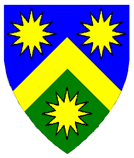 Eric Svartr
Per chevron Azure and Vert, a chevron between three mullets of twelve points Or Eric Svartr heraldry