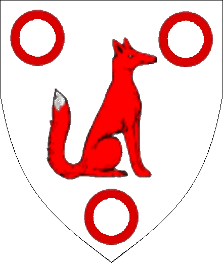  arms: Argent, a fox contourney sejant between three annulets in pile Gules.